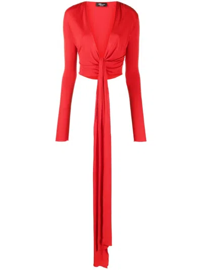 Blumarine Cropped Long-sleeve Top In Red