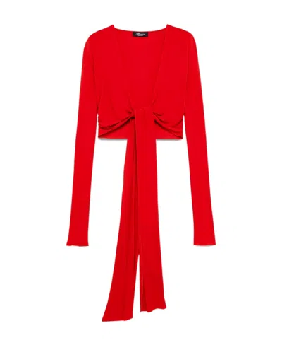 Blumarine Cropped Long-sleeve Top In Red