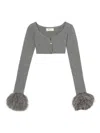 Blumarine Cropped Ribbed Cardigan In Gray