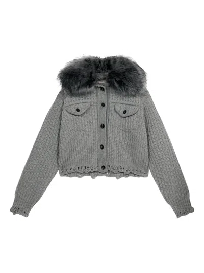 Blumarine Cropped Ribbed Cardigan
