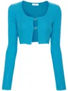 Blumarine Cropped Ribbed-knit Cardigan In Blue