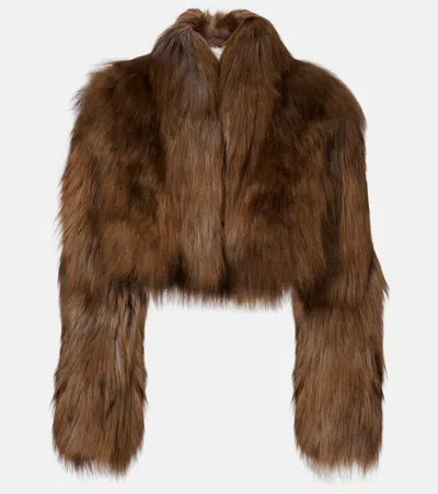 Blumarine Cropped Shearling Jacket In Brown