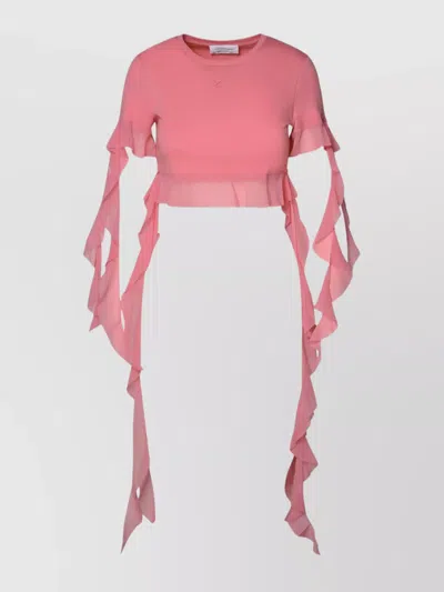 Blumarine Cropped Sweater Featuring Ruffle Detailing In Pink