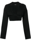 Blumarine Cropped Blouse With Twisted Front And Flared Sleeves In Black