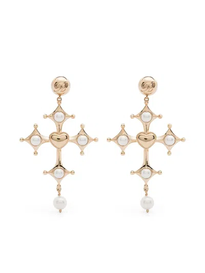 Blumarine Cross Drop Earrings In Gold