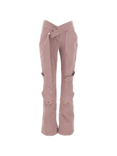 Blumarine Crossover-waistband Cargo Jeans In Pink