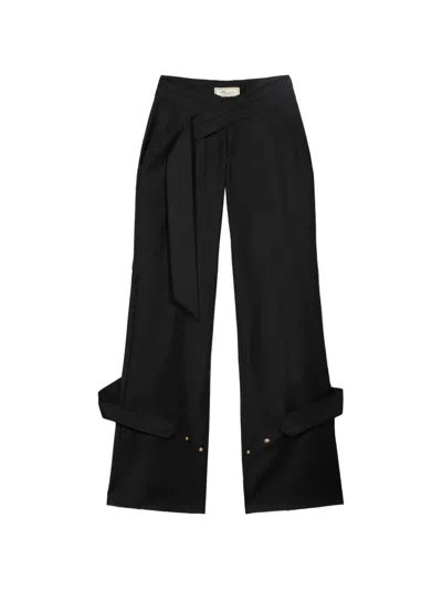 Blumarine Crossover-waistband Strap-detail Trousers In Black
