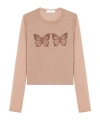 Blumarine Crystal-butterfly Tulle T-shirt In Nude