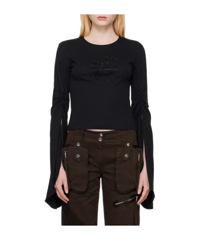 Blumarine Crystal Decorated Long-sleeved T-shirt In Black