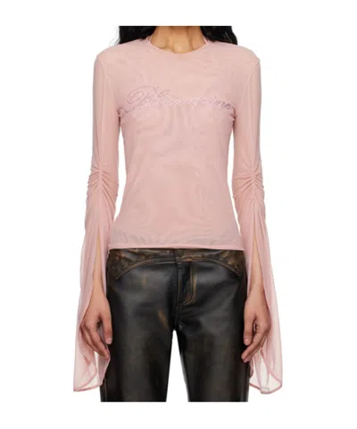 Blumarine Pink Crystal-cut Long Sleeve T-shirt In N0114 Pink