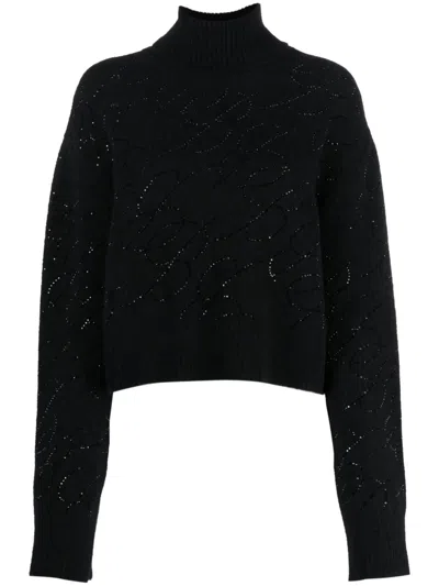 Blumarine Ribbed Alpaca Blend Sweater With Cropped Cut In Black
