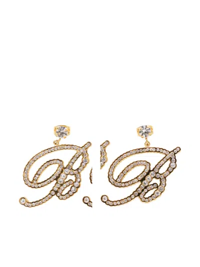 Blumarine Crystal-embellished Logo Earrings In Gold