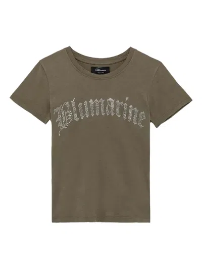 Blumarine Crystal-embellished Logo T-shirt In Green