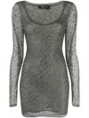 Blumarine Grey Logo Mesh Mini Dress In Neutrals