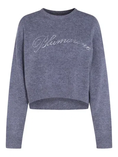 Blumarine Crystal-embellished Wool Sweater In Blue