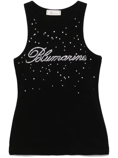 Blumarine Crystal-logo Tank Top In Black