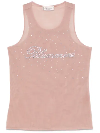 Blumarine Crystal-logo Tank Top In Brown