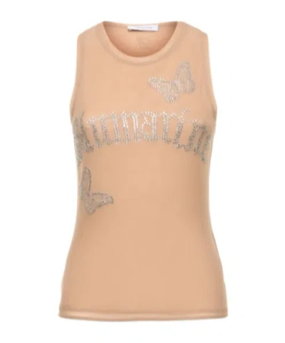 Blumarine Crystal Logo Vest In Pink
