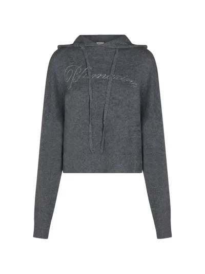 Blumarine Crystal-embellished Drawstring Hoodie In Gray