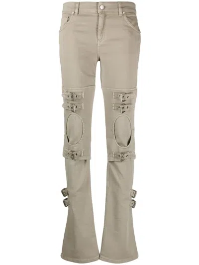 Blumarine Cut-out Buckled Boyfriend Jeans In Grey