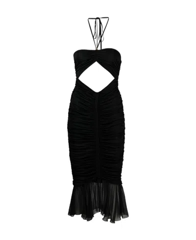 Blumarine Cut-out Pleated Midi Dress In Black