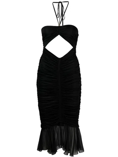 Blumarine Cut-out Pleated Midi Dress In Schwarz