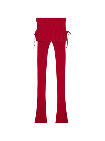 Blumarine Cut-out Ribbed-knit Leggings In Red