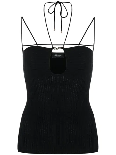 Blumarine Cut-out Ribbed Knit Top In Black