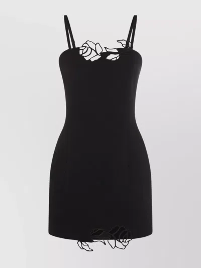 BLUMARINE CUTOUT FLORAL MINI DRESS WITH SPAGHETTI STRAPS