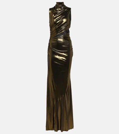 Blumarine Cutout Ruched Metallic Gown In Silver
