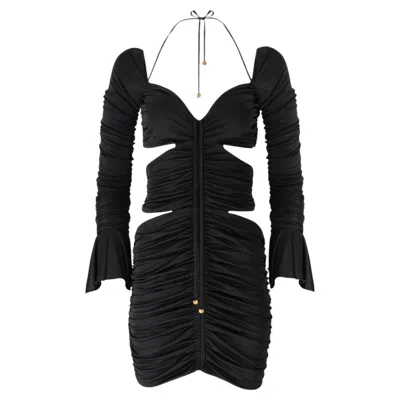 Pre-owned Blumarine Cut-out Ruched Mini Dress In Black