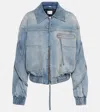 Blumarine Stretch Denim Zip Bomber Jacket In Blue