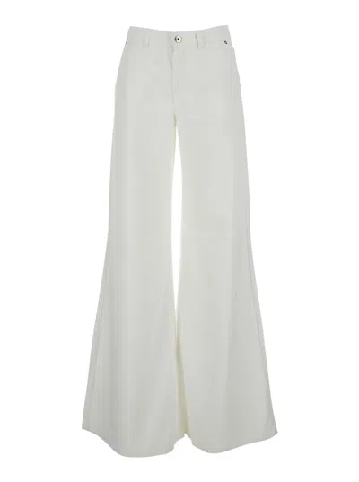 Blumarine Denim Flare Pant - Wide Leg Denim Pants - Viscose - White - Women