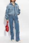 Blumarine Stretch Denim Zip Bomber Jacket In Blue