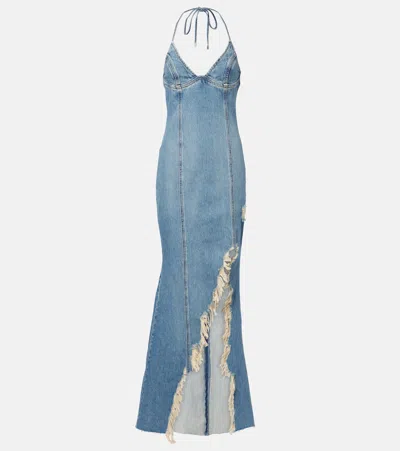 Blumarine Denim Maxi Dress In Blue