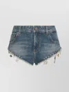 Blumarine Denim Shorts With Frayed Hem And Embellishments In Blue