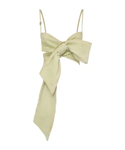 Blumarine Denim Top W/bow In Gray