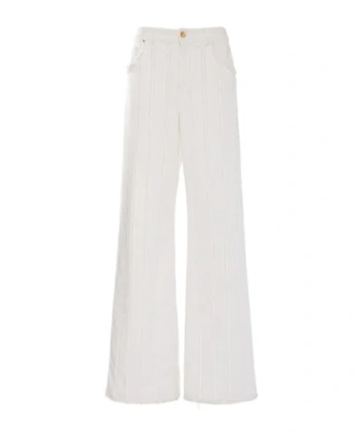 Blumarine Denim Trousers With Striped Rough Edges In White