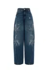 Blumarine Washed Jeans With Palm Trees In Blue
