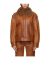 Blumarine Detachable Collar Leather Jacket In Brown