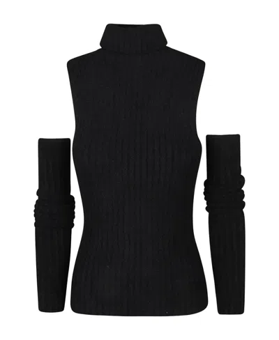 Blumarine Detachable-sleeves Ribbed-knit Top In Black