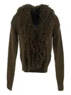 Blumarine Fringed Wool Cardigan In Green
