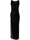 Blumarine Black Devoré Long Dress With Slit In Black