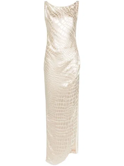 Blumarine Devoré-effect Dress In Nude