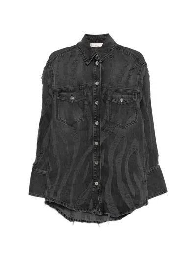 Blumarine Distressed Denim Shirt In Black