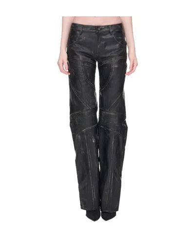 Blumarine Black Leather Wide-leg Trousers