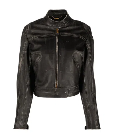 Blumarine Black Cropped Leather Jacket