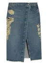 Blumarine Distressed Slit-front Denim Skirt In Blue