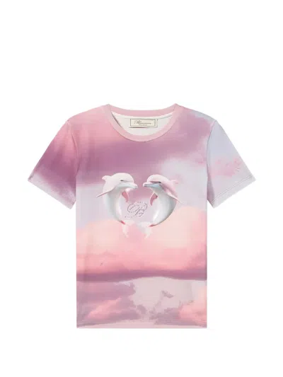 Blumarine Dolphin Print Embroidered T-shirt In Pink