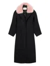 Blumarine Long Coat With Faux Fur Collar In Black